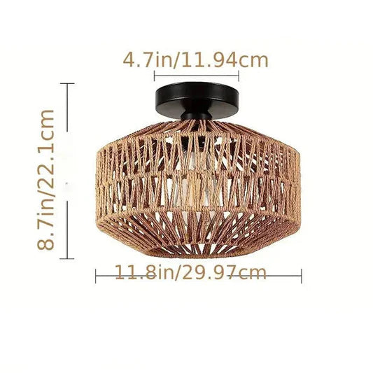 Handwoven Rattan Boho Flush Mount Ceiling Light | Natural | Qonforta
