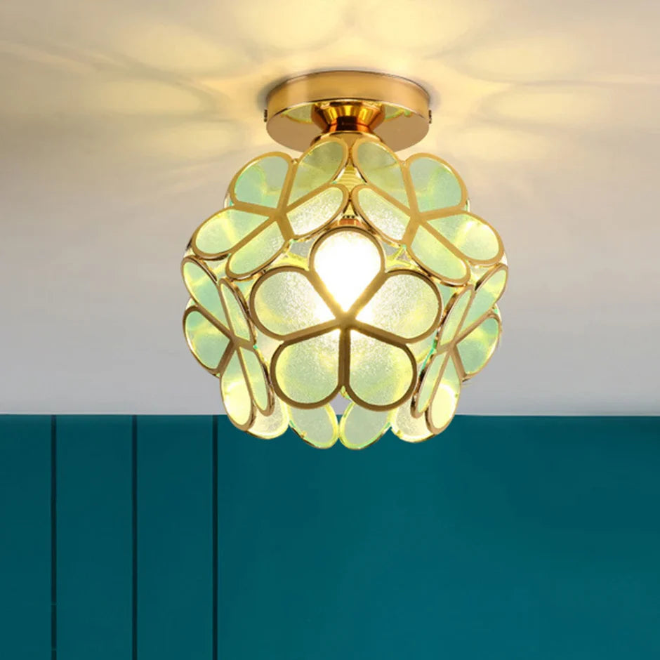 Crystal Petal Flush Mount Ceiling Light | Pink, Yellow & Green | Qonforta