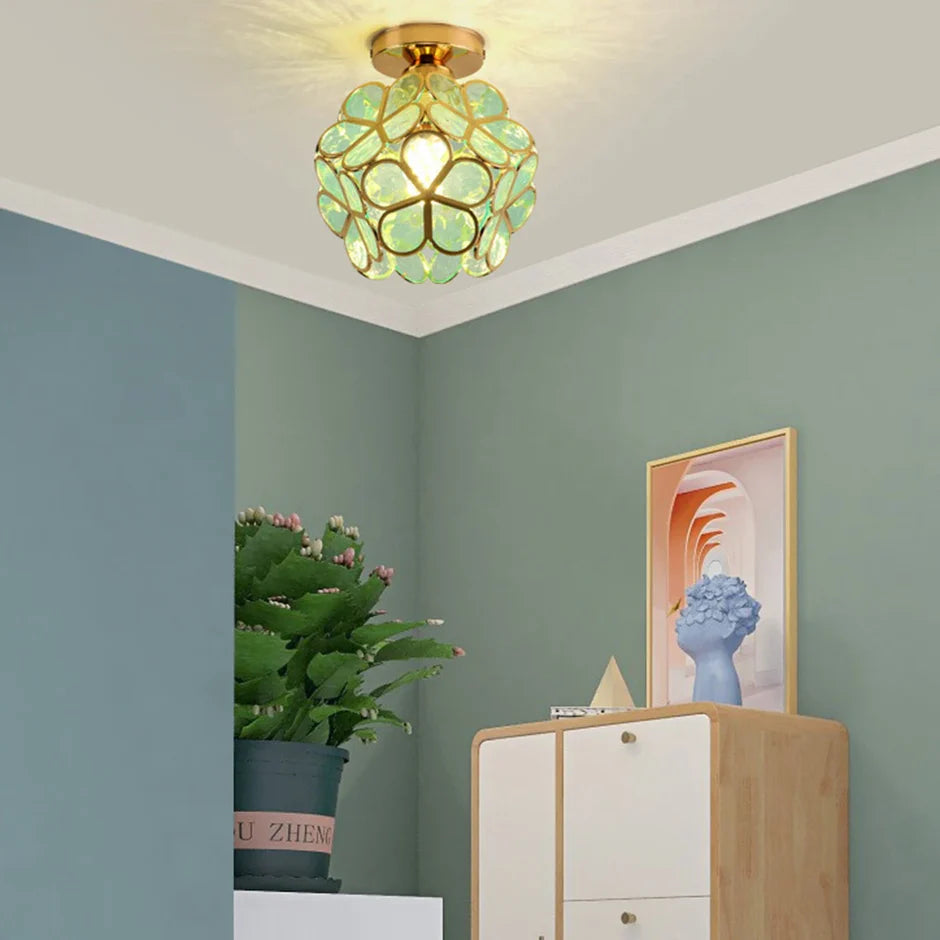 Crystal Petal Flush Mount Ceiling Light | Pink, Yellow & Green | Qonforta