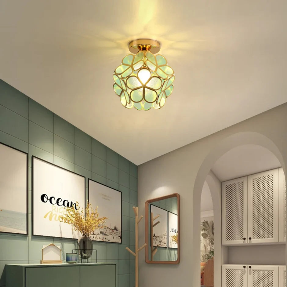 Crystal Petal Flush Mount Ceiling Light | Pink, Yellow & Green | Qonforta