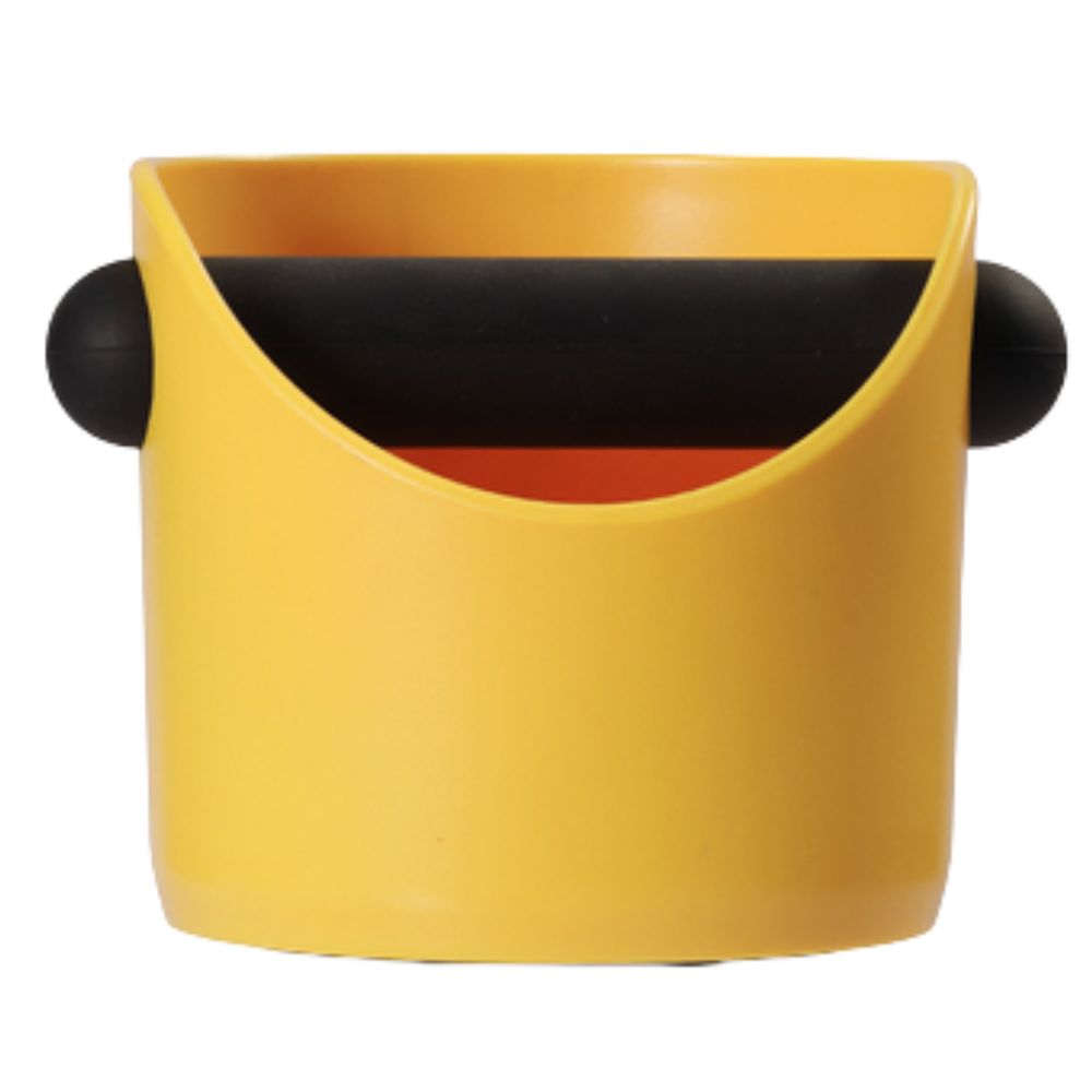 Espresso knock box in Sunshine Yellow, front view