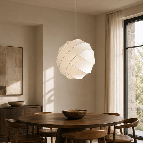 Fabric Ball Pendant Light Organic Globe – 4 Sizes | Qonforta