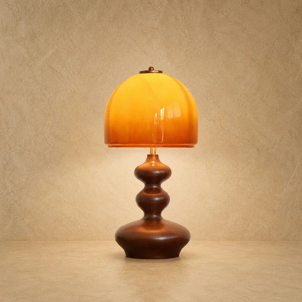 Sculpted Glass Table Lamp Amber Walnut Retro | Qonforta