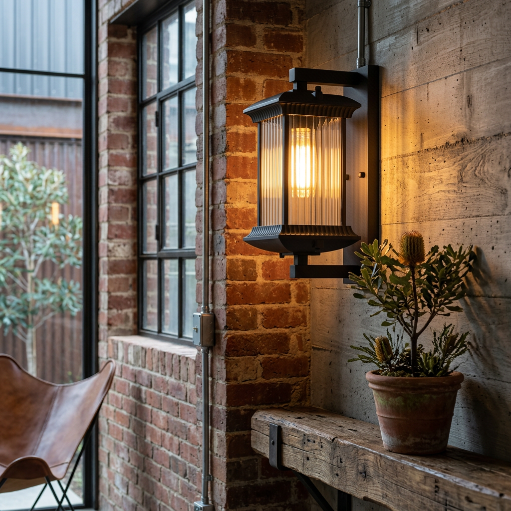 Coffee Brown Outdoor Lantern Wall Light | Fluted Glass Wall Sconce | Qonforta