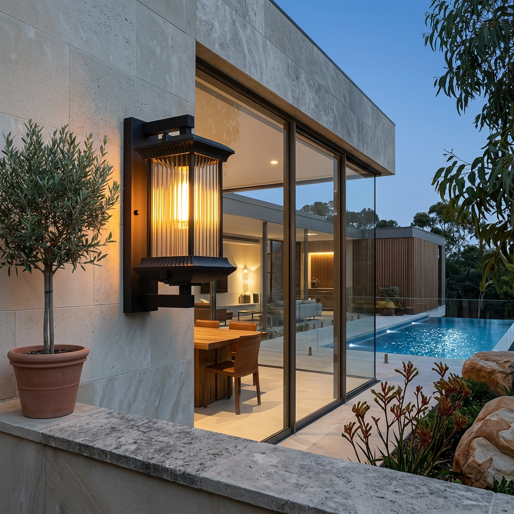 Coffee Brown Outdoor Lantern Wall Light | Fluted Glass Wall Sconce | Qonforta