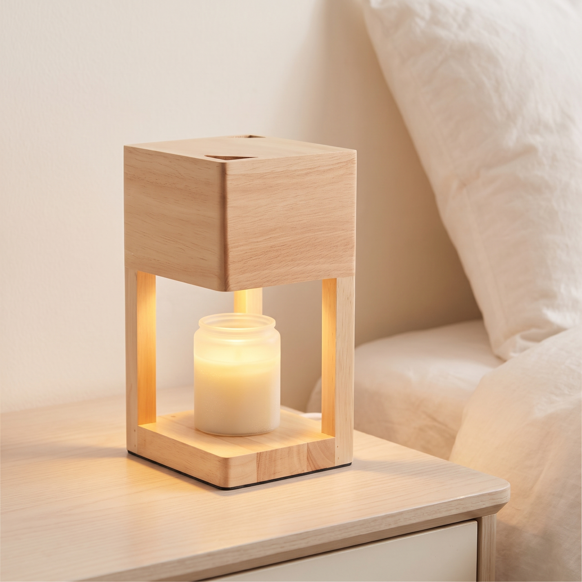 Wood Candle Warmer Lamp with Dimmer or Auto-Off Timer, Dark or Light Brown