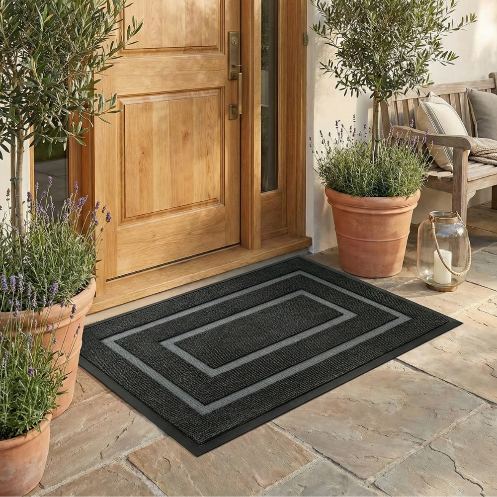 Curved Thread Outdoor Doormat | Non-Slip Rubber Backing | Qonforta