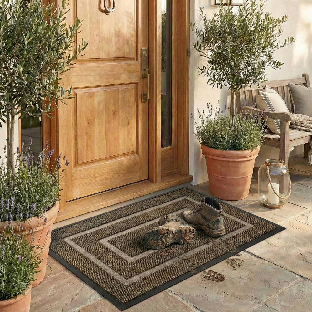 Curved Thread Outdoor Doormat | Non-Slip Rubber Backing | Qonforta
