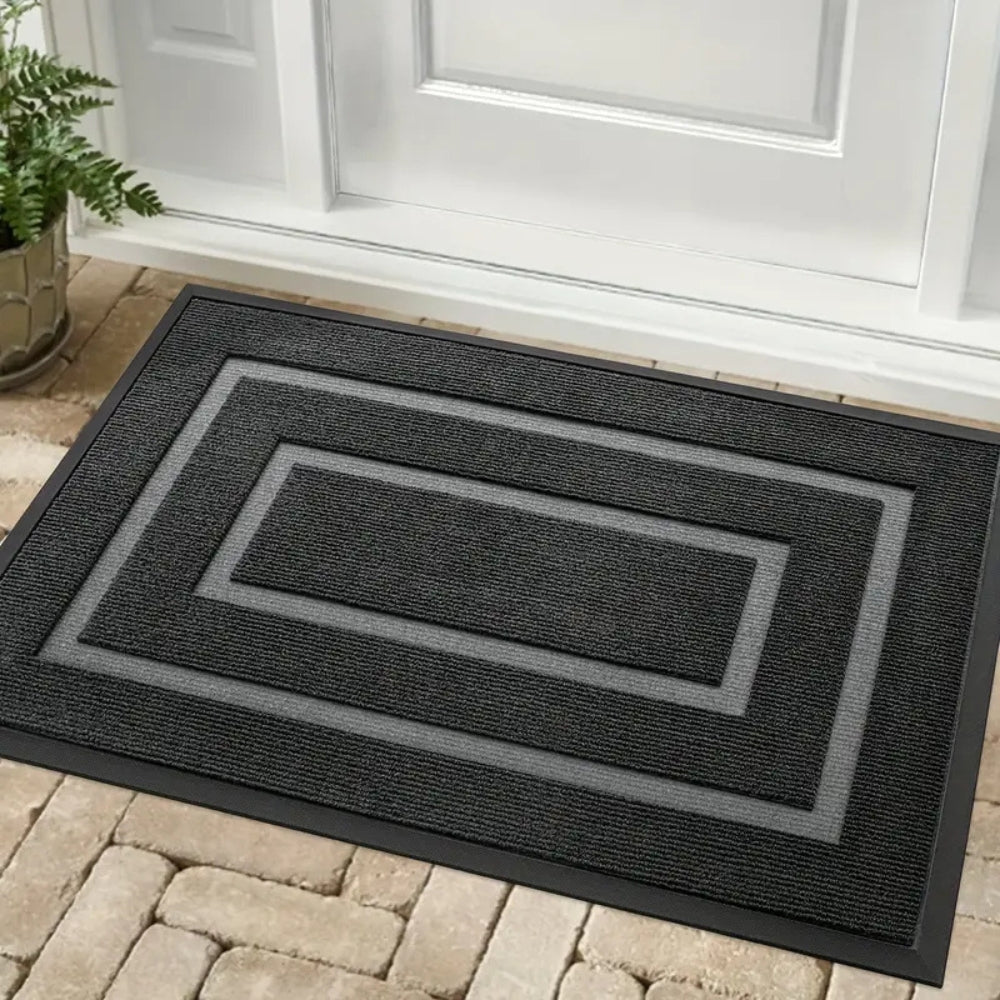 Curved Thread Outdoor Doormat | Non-Slip Rubber Backing | Qonforta