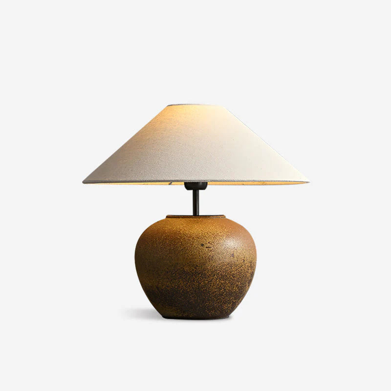 Vintage Ceramic Table Lamp Brown Beige Fabric Shade | Qonforta
