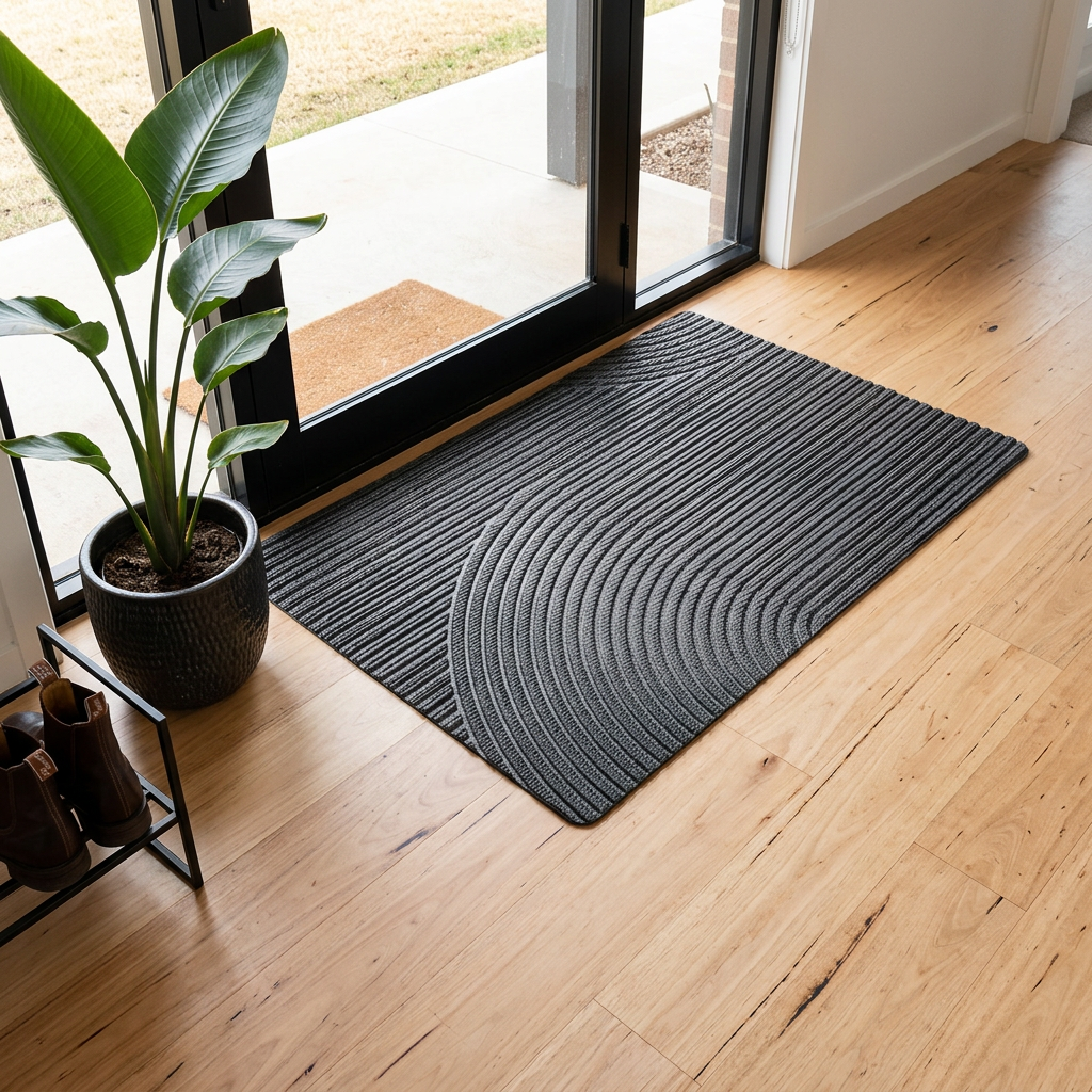 Linear PVC Doormat | Non-Slip Geometric Design | Qonforta