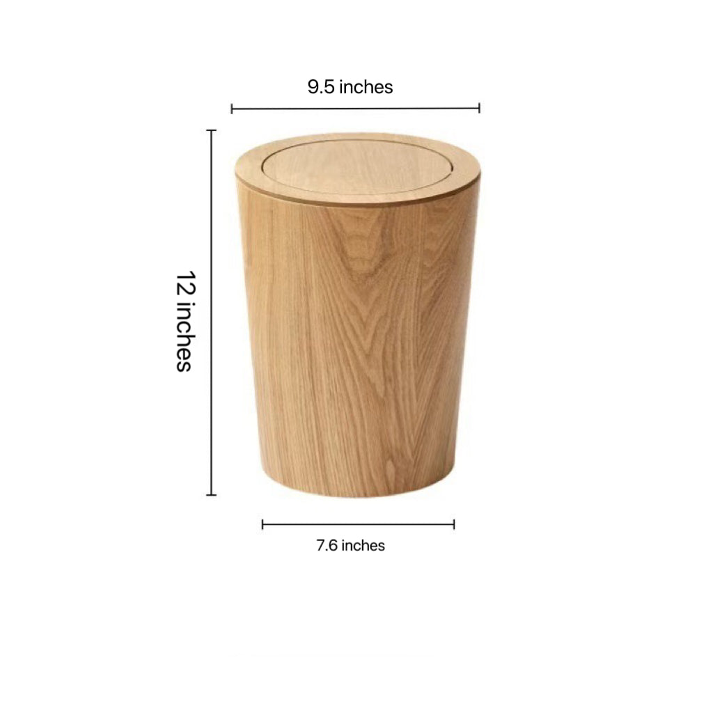 Wood-Grain Rotating Lid Trash Bin | Timber-Style Waste Bin | Qonforta