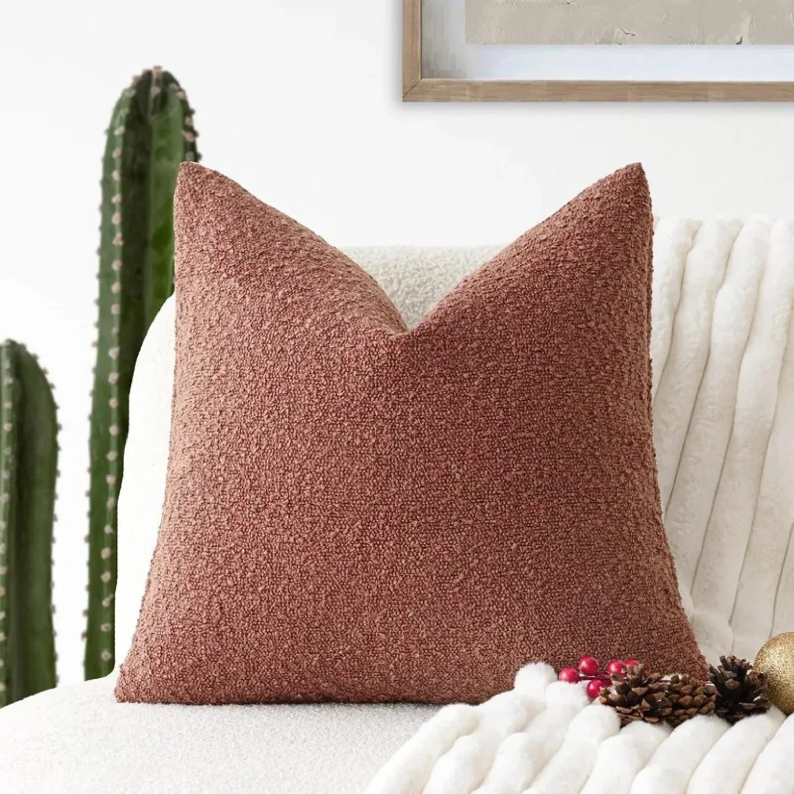 Boucle Throw Pillow Cover | Textured 18-Inch Cushion Cover | Qonforta