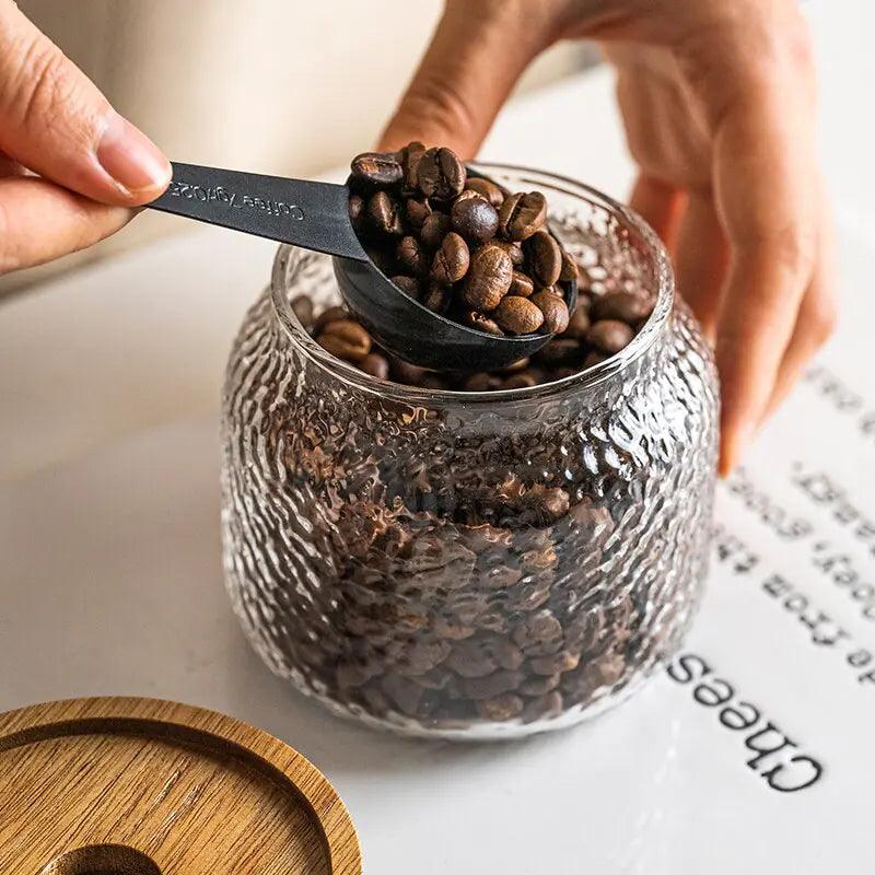 Hammered Glass Airtight Jar | Dark Wood Lid Storage Jar | Qonforta