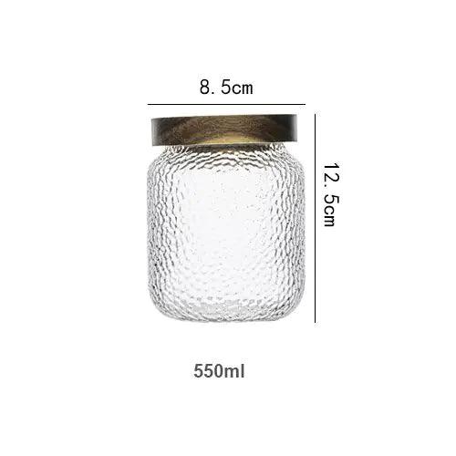 Hammered Glass Airtight Jar | Dark Wood Lid Storage Jar | Qonforta