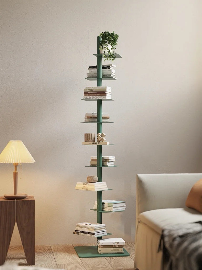 Metal Tree Bookshelf | Vertical Steel Plant Stand Tower | Qonforta