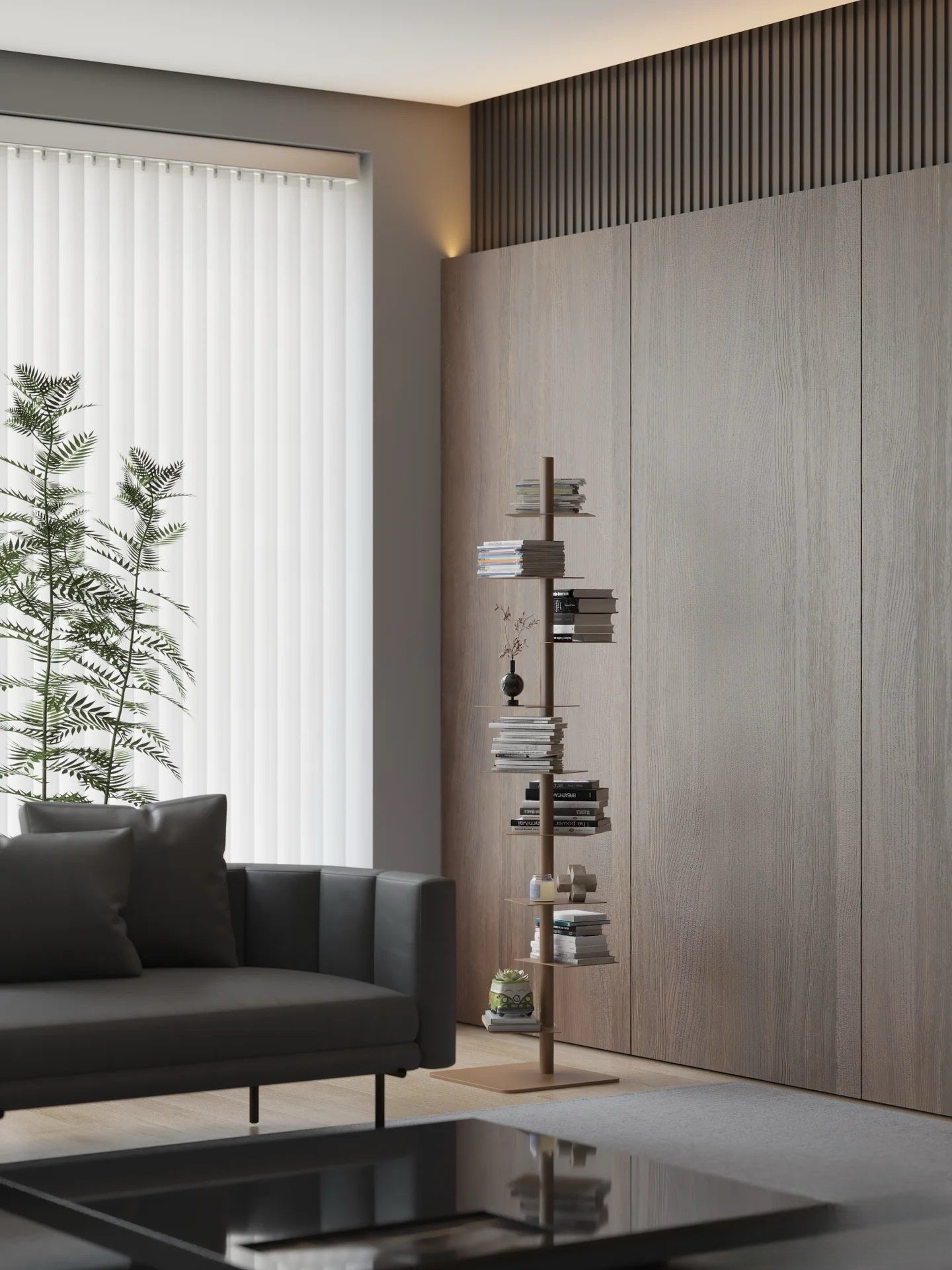 Metal Tree Bookshelf | Vertical Steel Plant Stand Tower | Qonforta