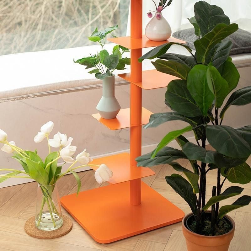 Metal Tree Bookshelf | Vertical Steel Plant Stand Tower | Qonforta