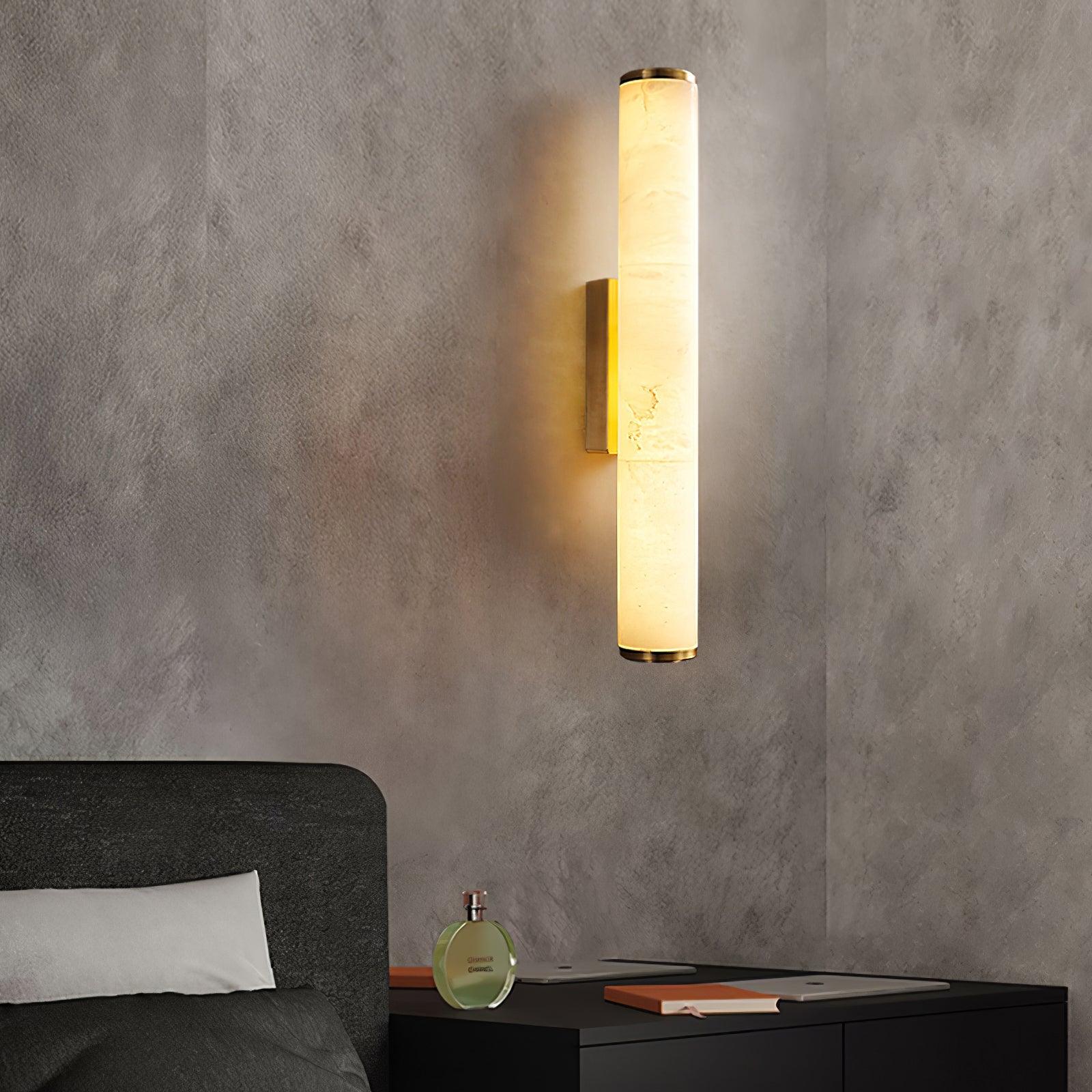 Alabaster Wall Sconce | LED Column Light in Black or Gold | Qonforta