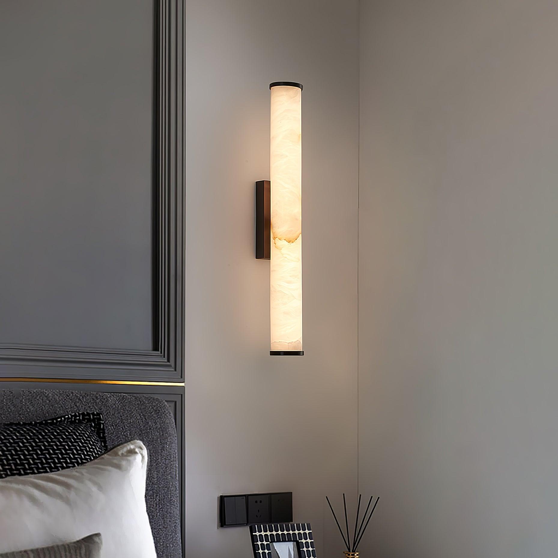Alabaster Wall Sconce | LED Column Light in Black or Gold | Qonforta