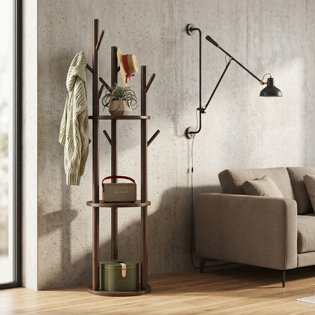 Wood Coat Rack Tree | Freestanding Hall Tree Stand | Qonforta