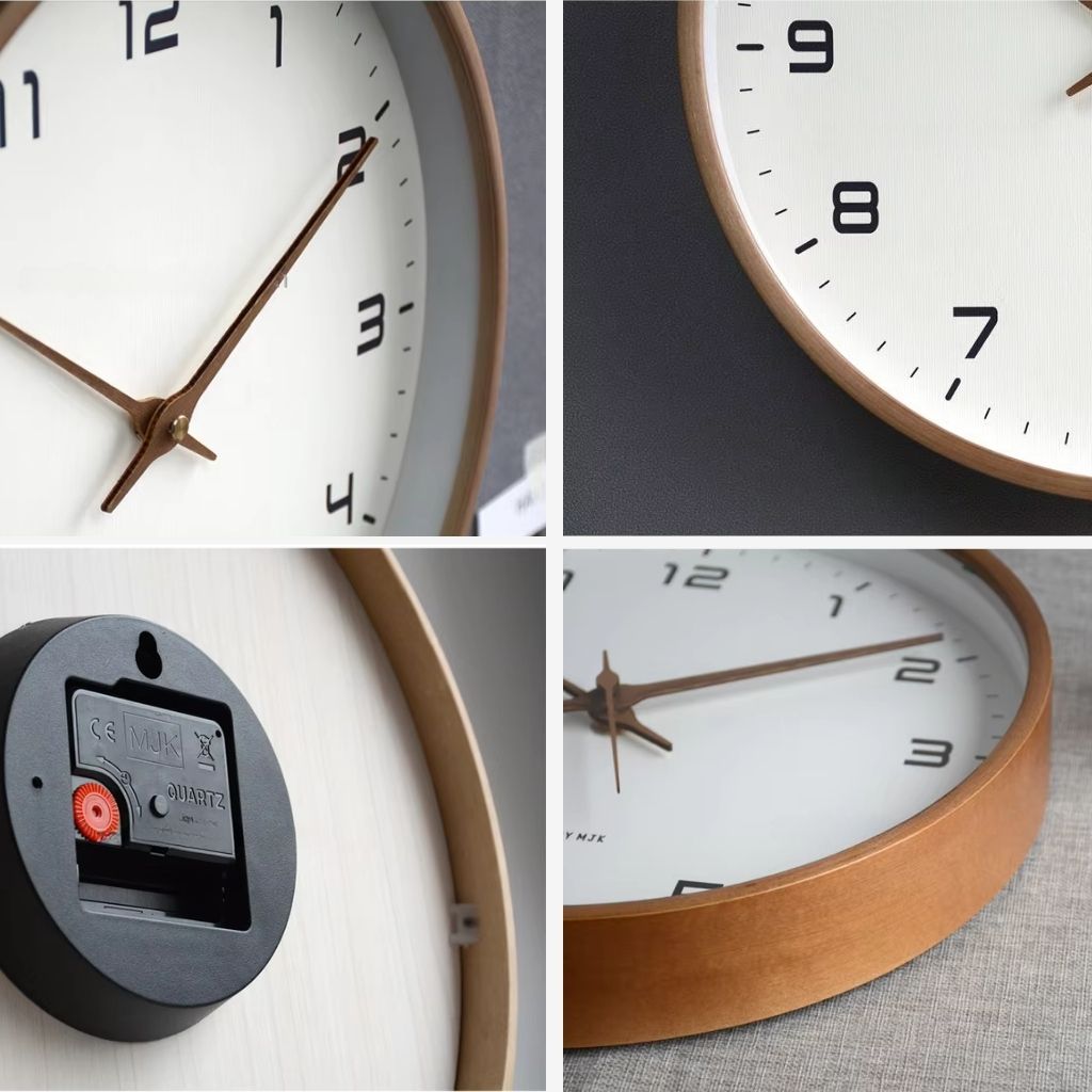 Wall Clock Solid Wood Scandinavian Minimalist | Silent Sweep Quartz | Qonforta