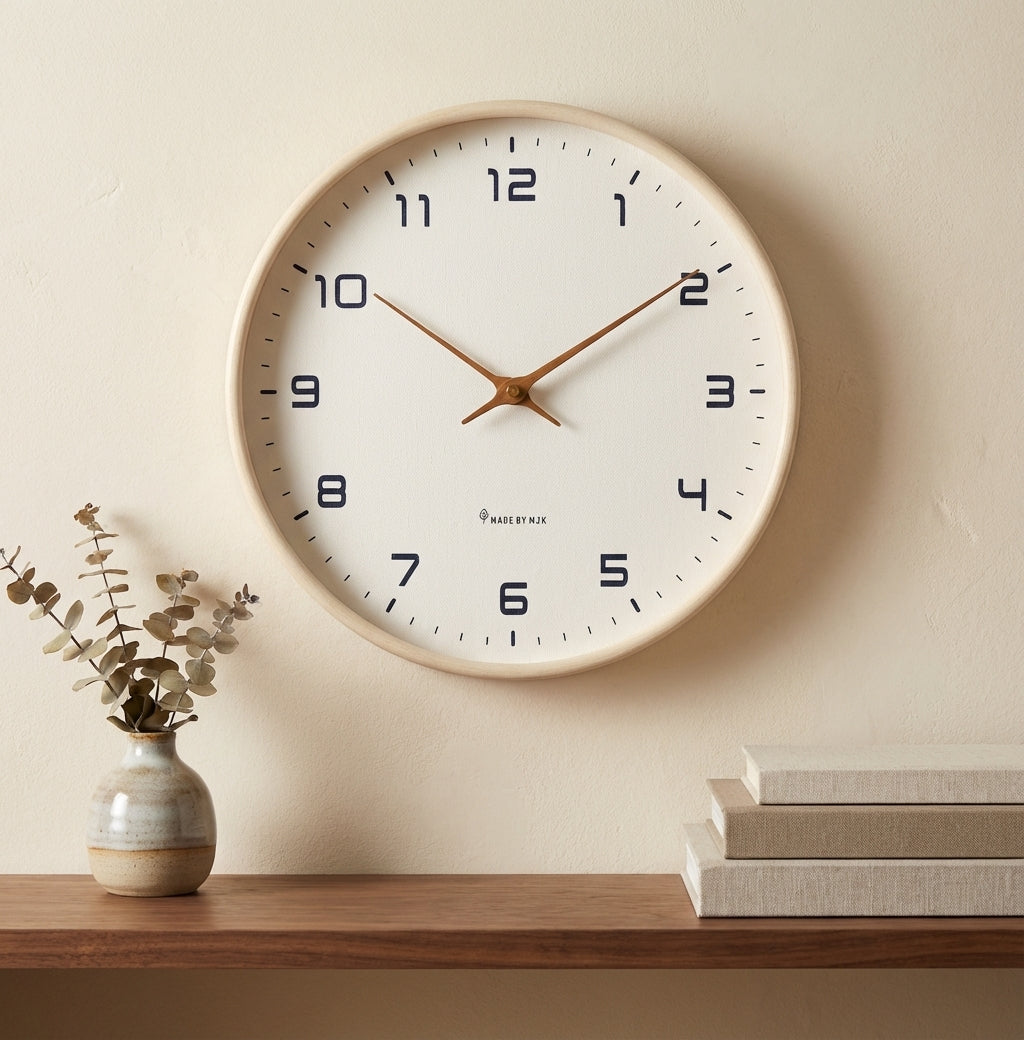 Wall Clock Solid Wood Scandinavian Minimalist | Silent Sweep Quartz | Qonforta