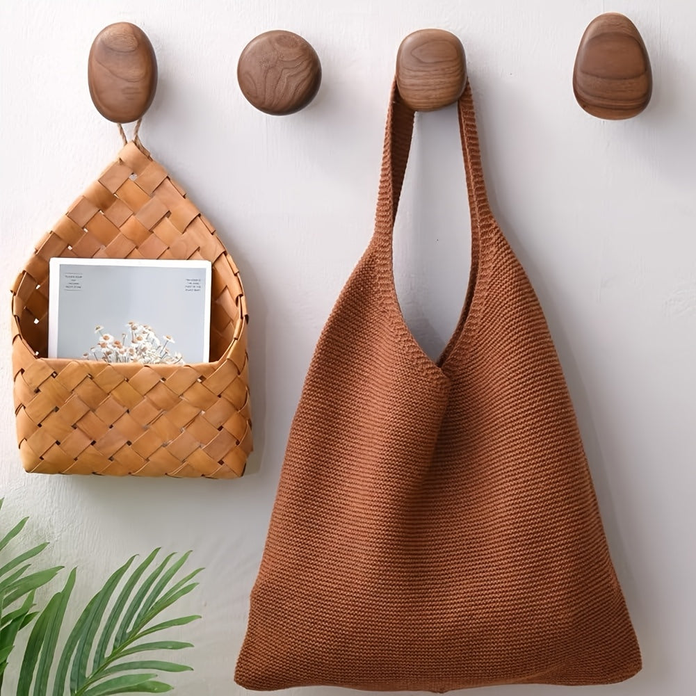 Wood Pebble Wall Hook Set | Organic River-Stone Shaped Hooks | Qonforta