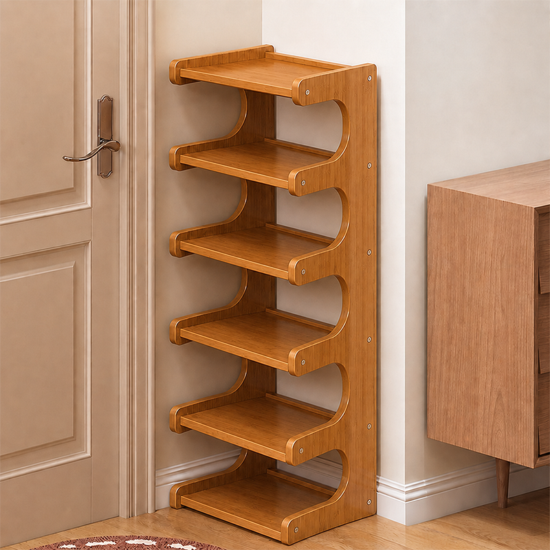 Wood Shoe Rack | Open Front Entryway Storage Tower | Qonforta