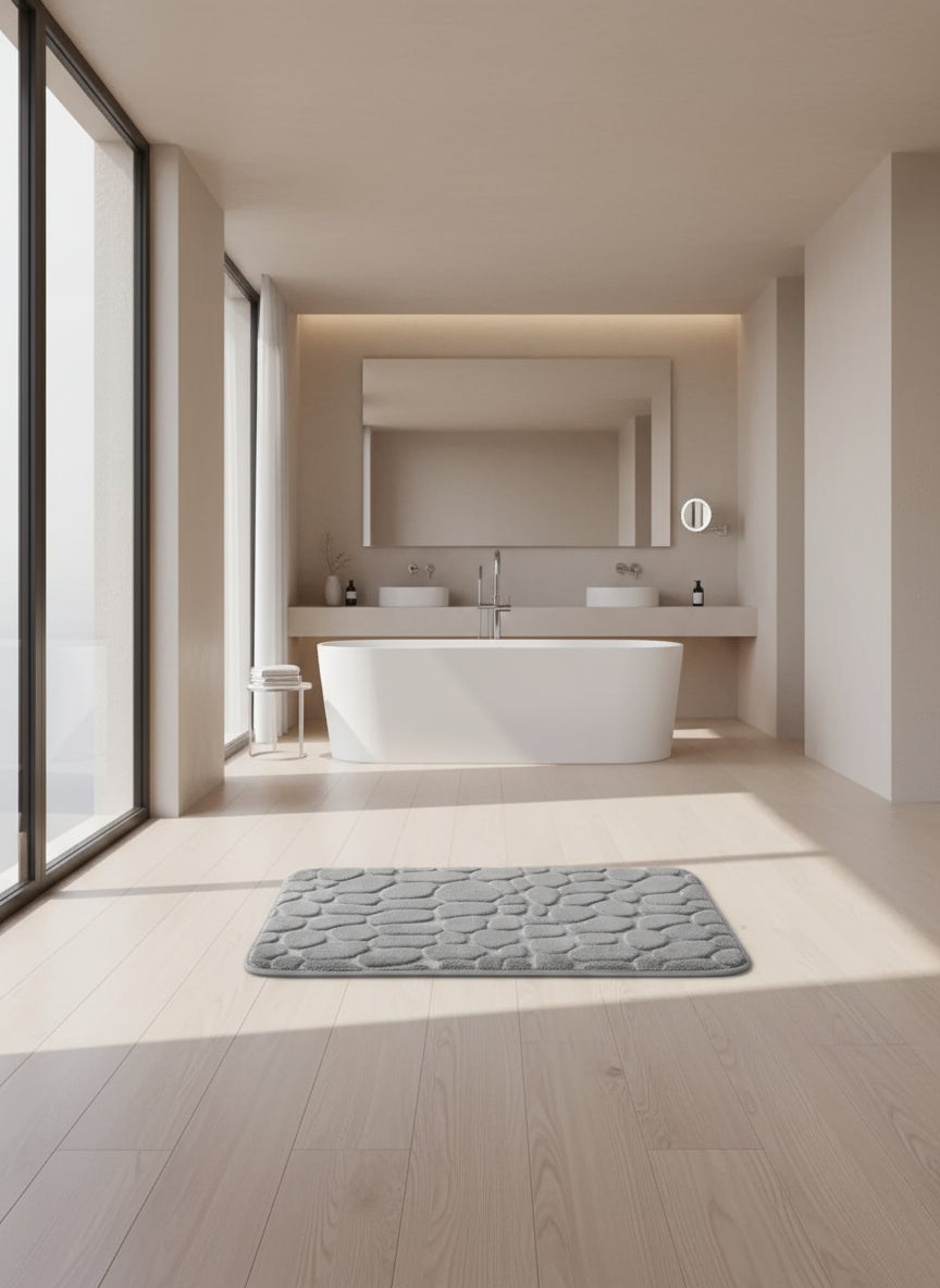 Pebble Embossed Memory Foam Bath Mat | Velvet Non-Slip | Qonforta
