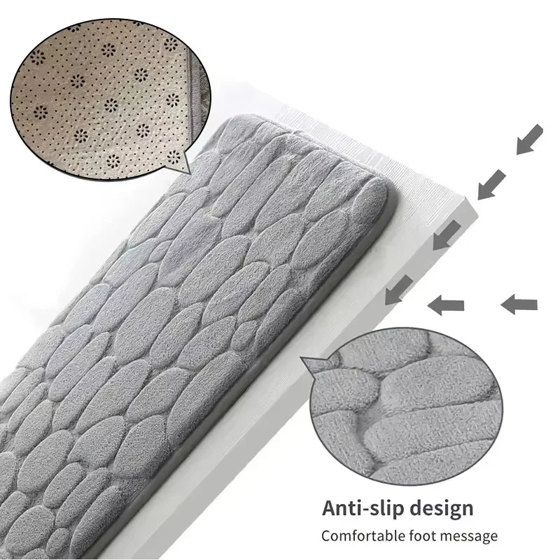 Pebble Embossed Memory Foam Bath Mat | Velvet Non-Slip | Qonforta