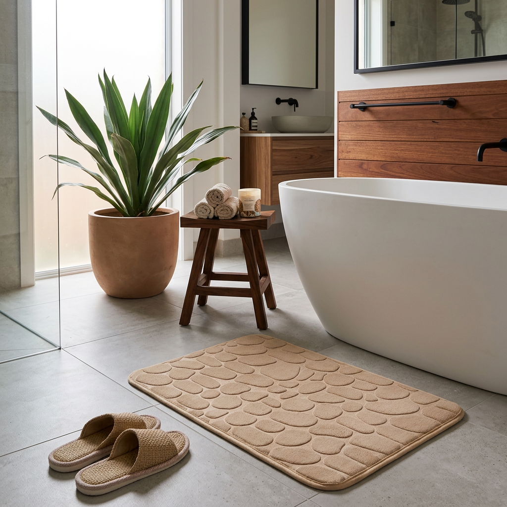 Pebble Embossed Memory Foam Bath Mat | Velvet Non-Slip | Qonforta