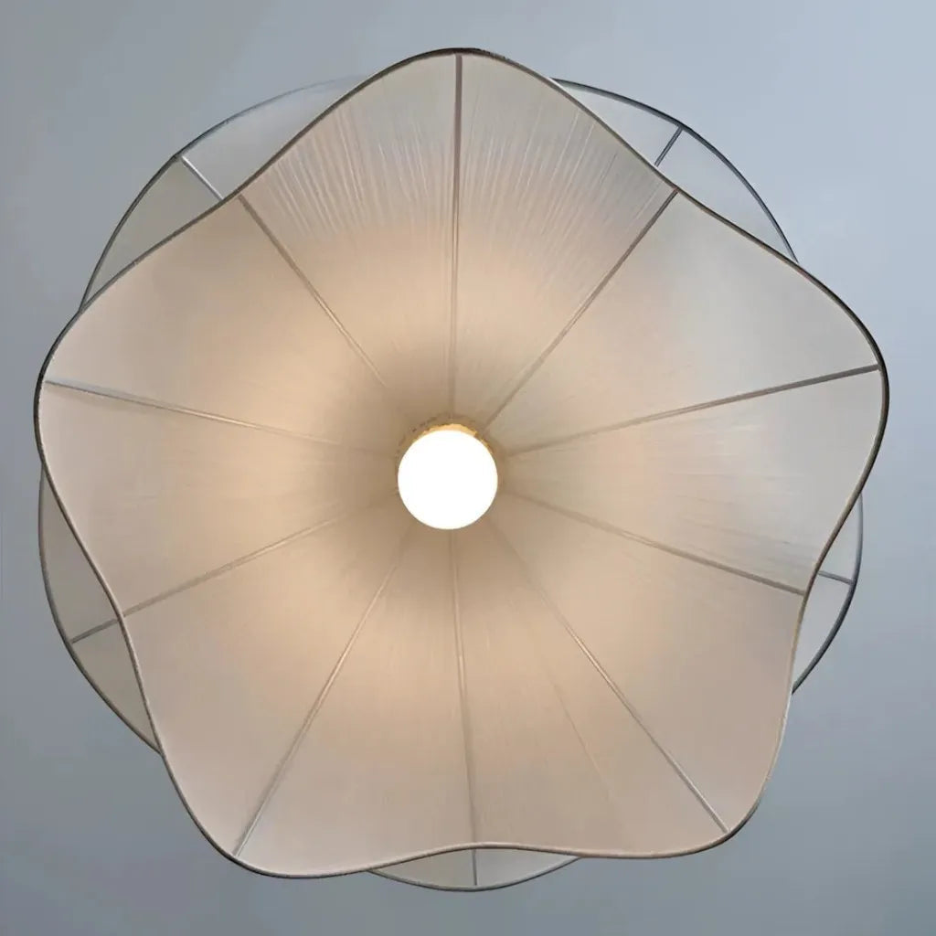 Fabric Pendant Light | Pleated Petal Shade, Brushed Brass | Qonforta