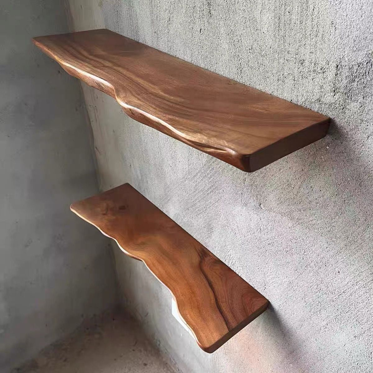 Live Edge Hardwood Floating Shelf | Solid Wood Wall Shelf | Qonforta