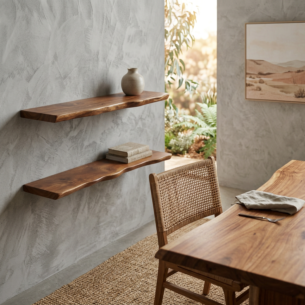 Live Edge Hardwood Floating Shelf | Solid Wood Wall Shelf | Qonforta