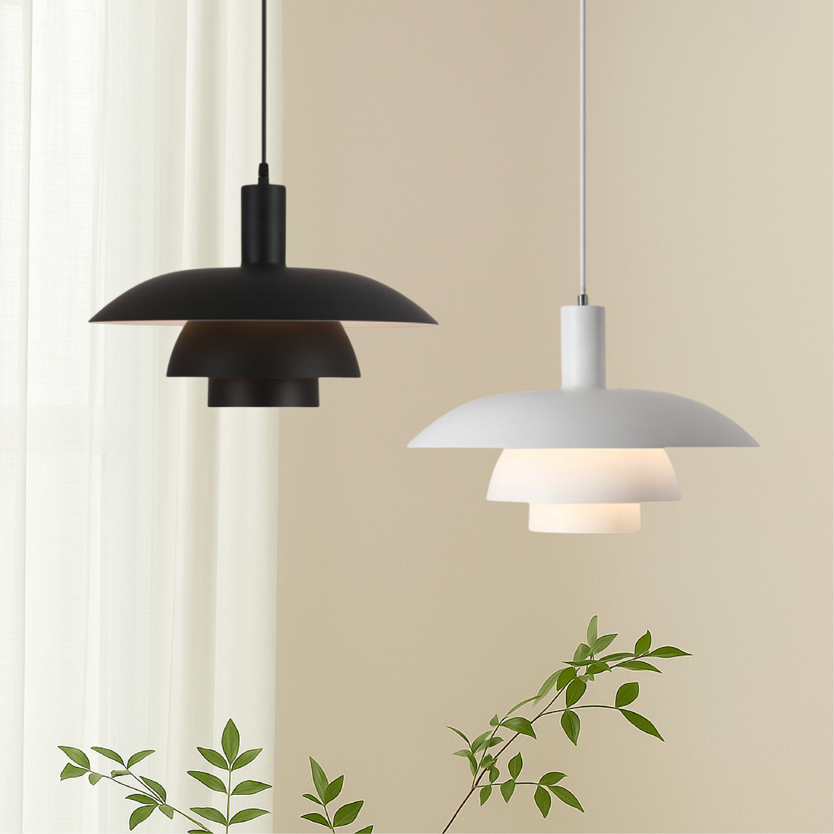 Scandinavian Cone Pendant Light | Tiered Mid-Century Shade | Qonforta