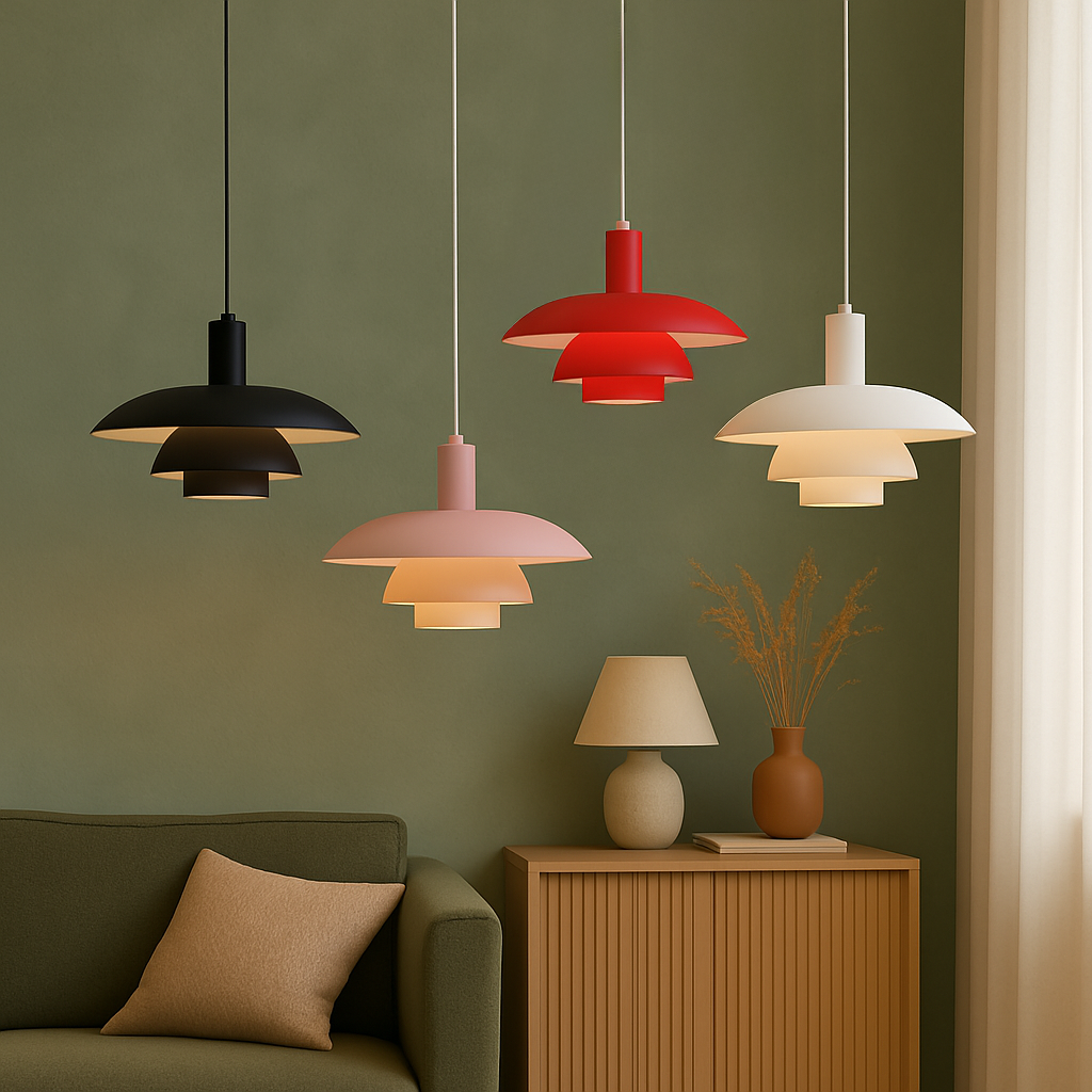 Scandinavian Cone Pendant Light | Tiered Mid-Century Shade | Qonforta
