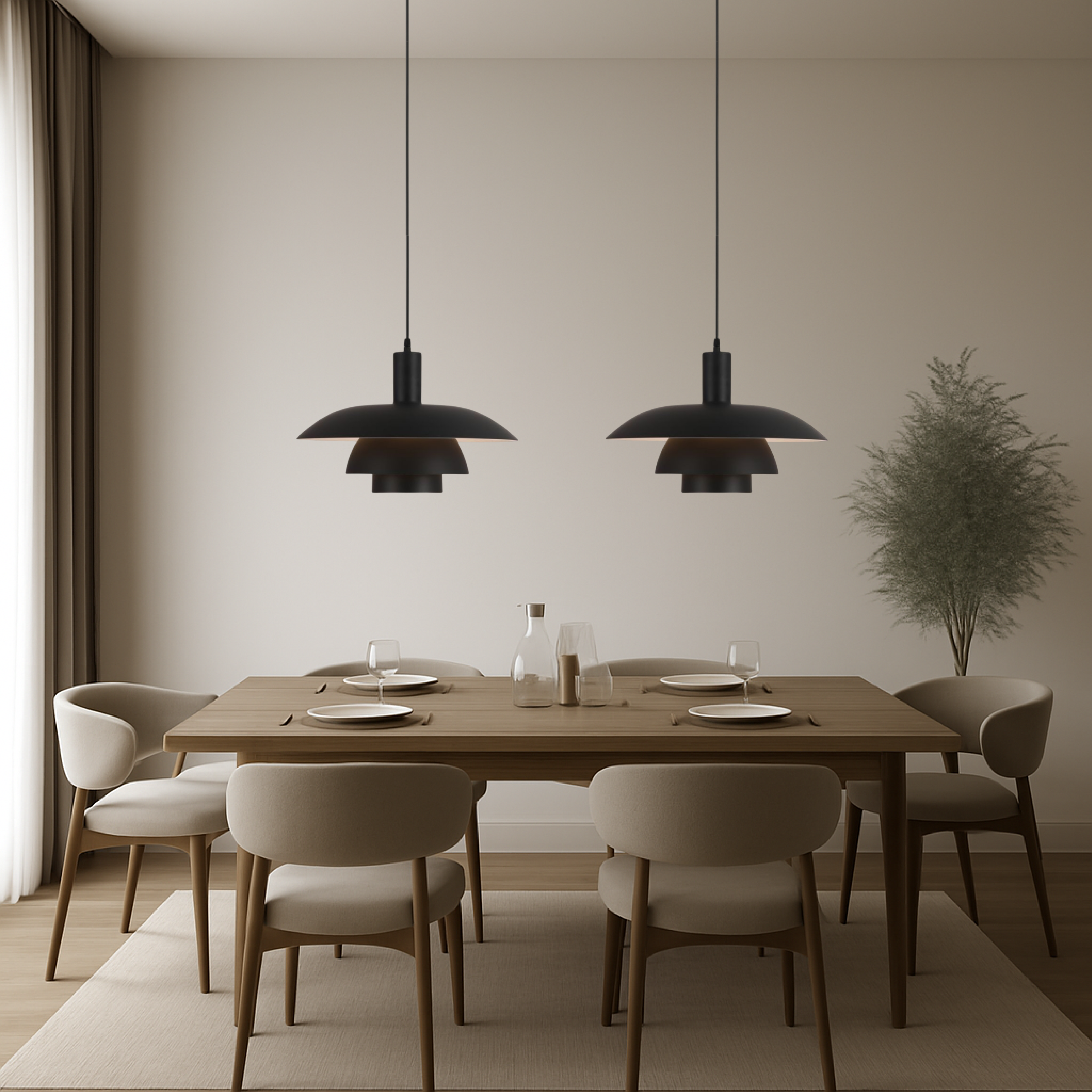 Scandinavian Cone Pendant Light | Tiered Mid-Century Shade | Qonforta
