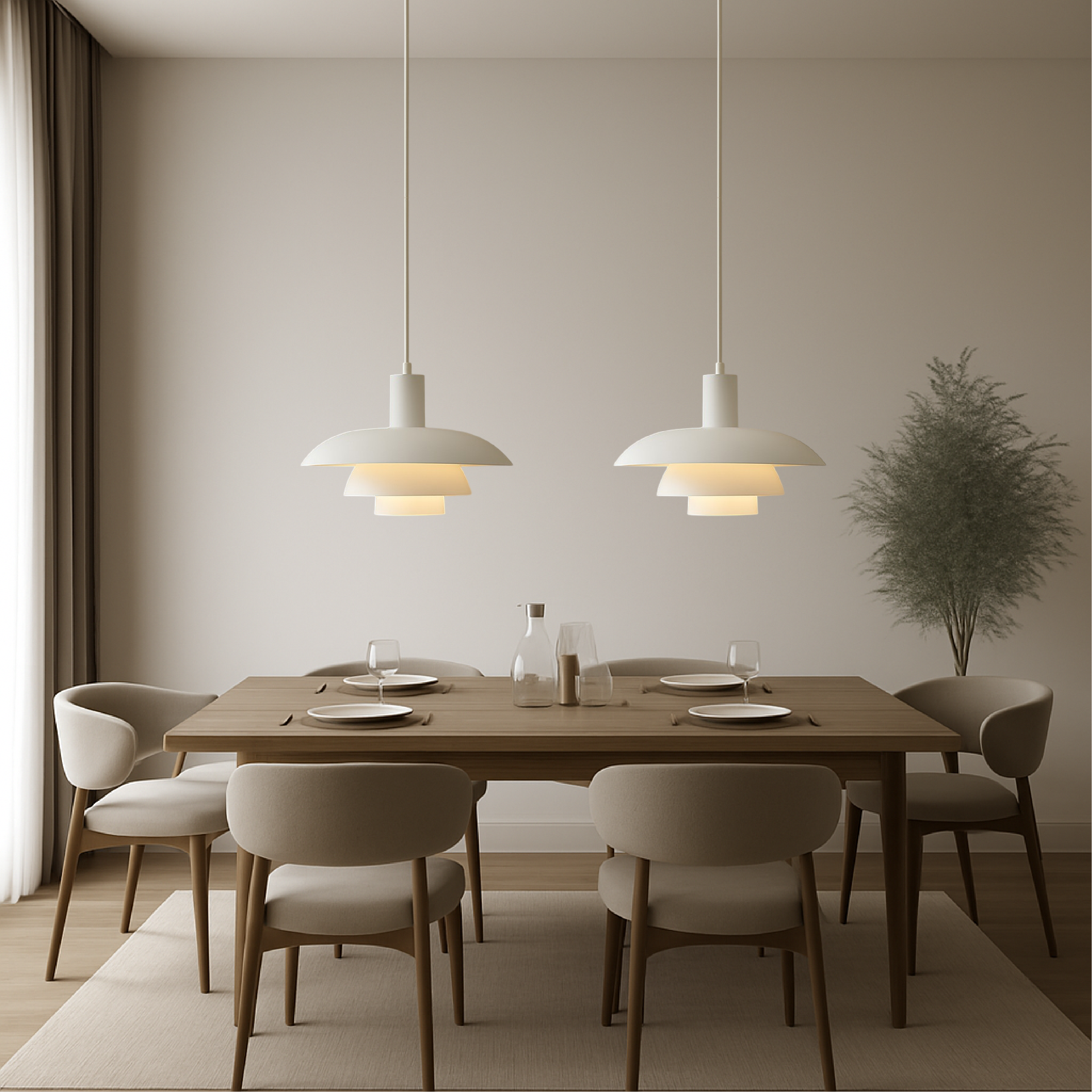 Scandinavian Cone Pendant Light | Tiered Mid-Century Shade | Qonforta