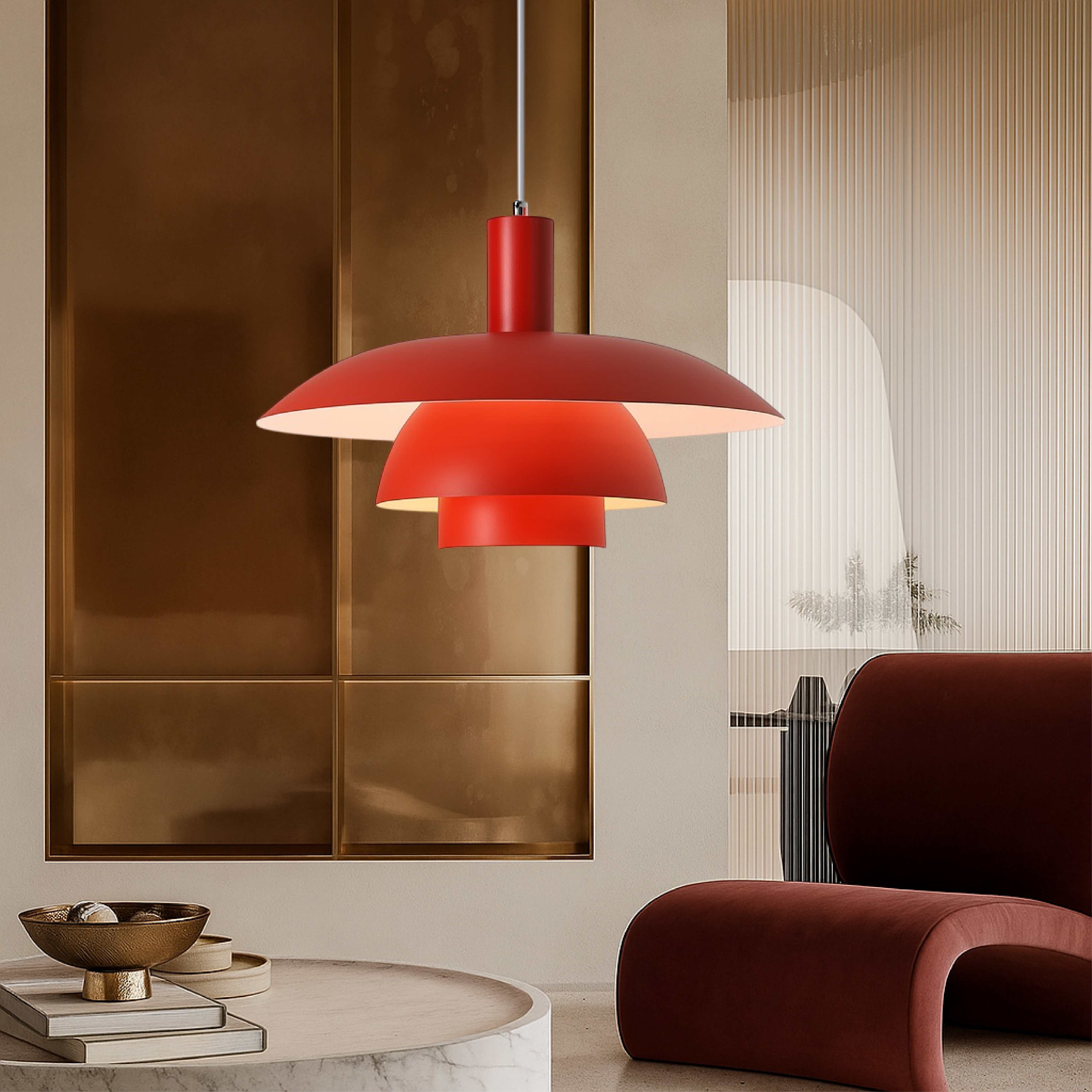 Scandinavian Cone Pendant Light | Tiered Mid-Century Shade | Qonforta