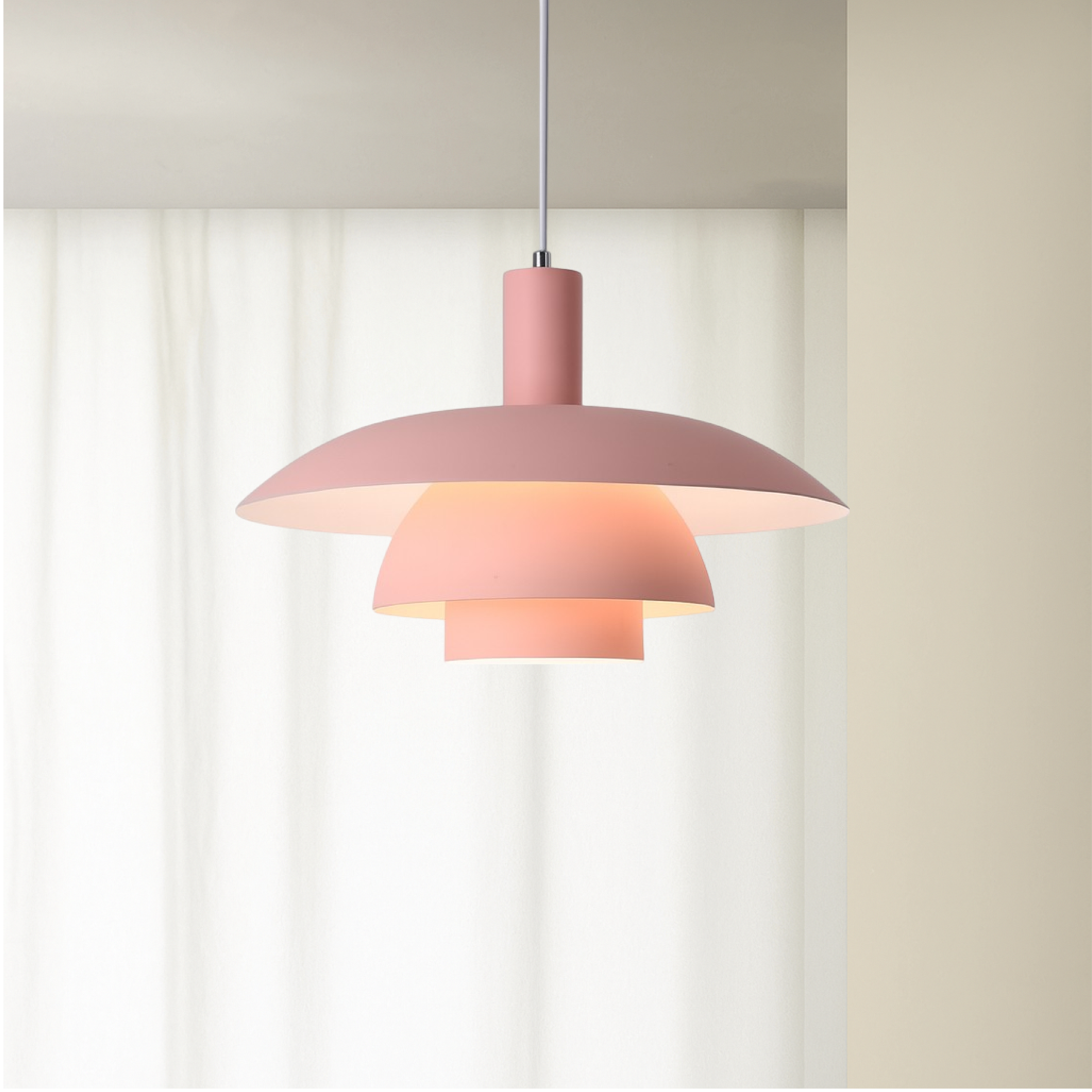Scandinavian Cone Pendant Light | Tiered Mid-Century Shade | Qonforta