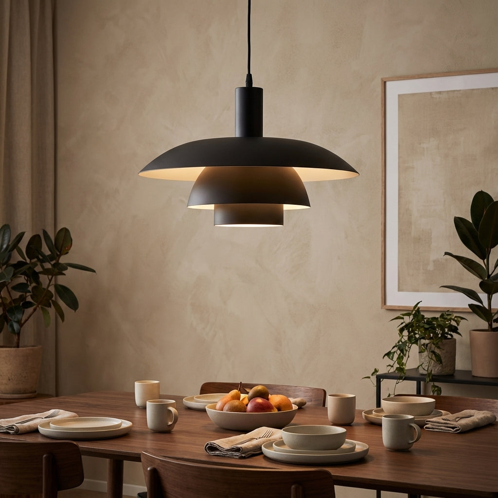 Scandinavian Cone Pendant Light | Tiered Mid-Century Shade | Qonforta