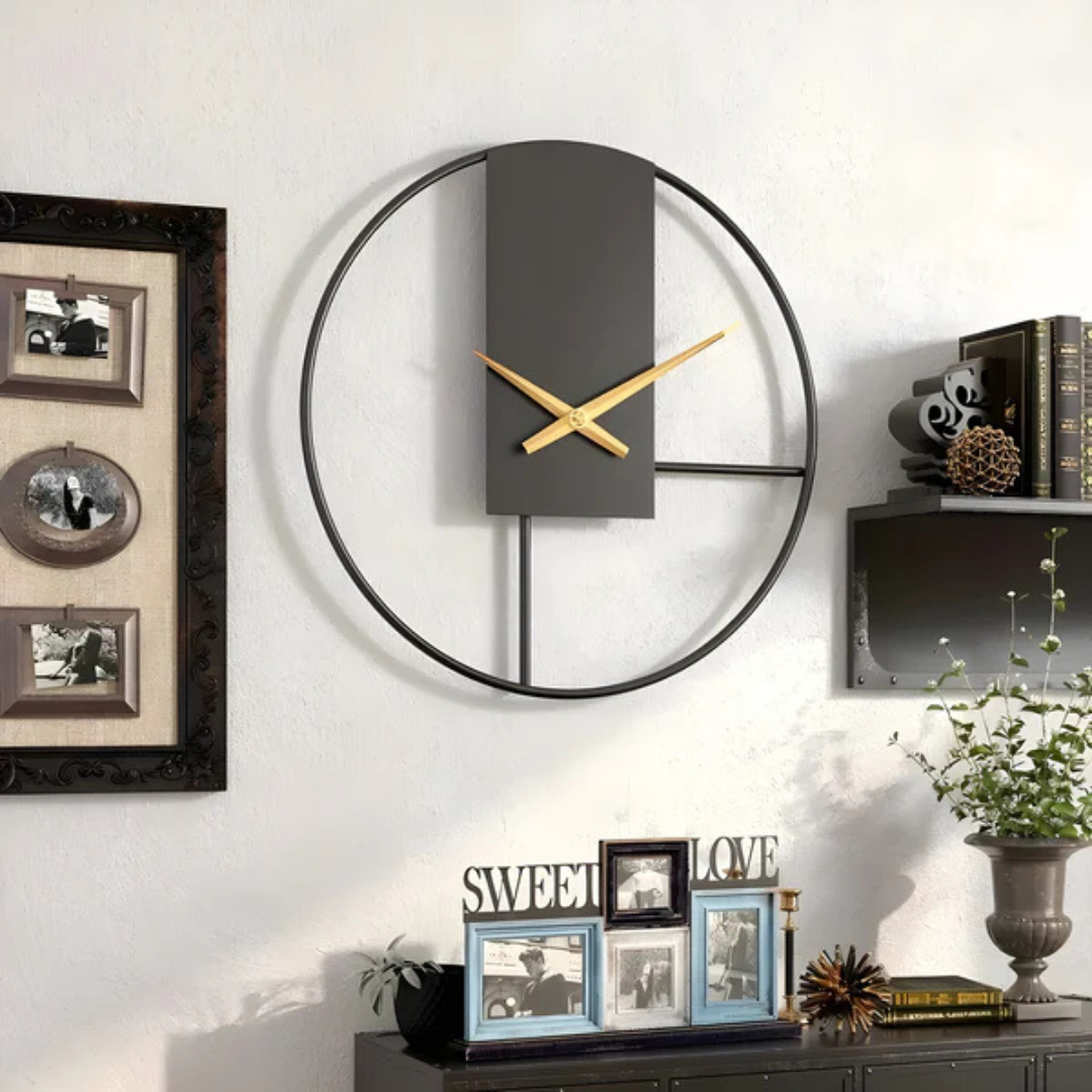 Elara Haus Scandinavian-Style Black Metal Art Wall Clock