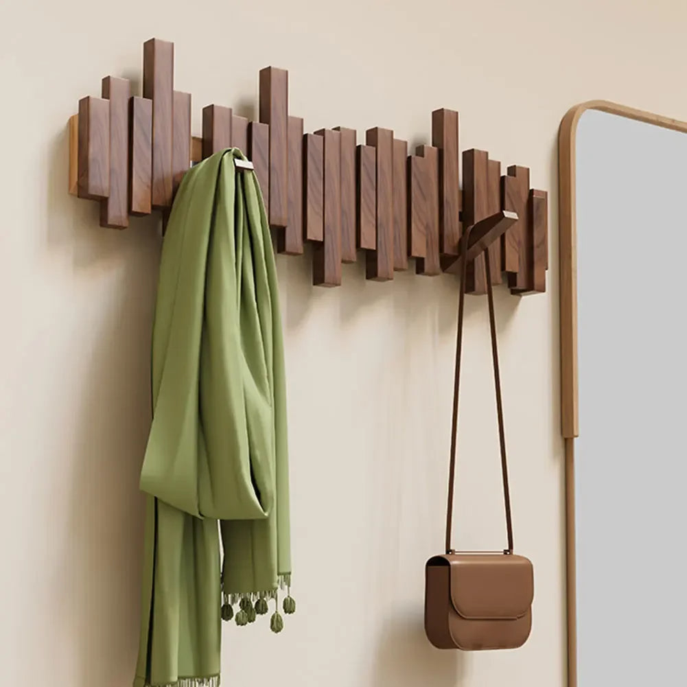 Wall Mounted Wood Coat Rack | Foldable Magnetic Hook Rack | Qonforta