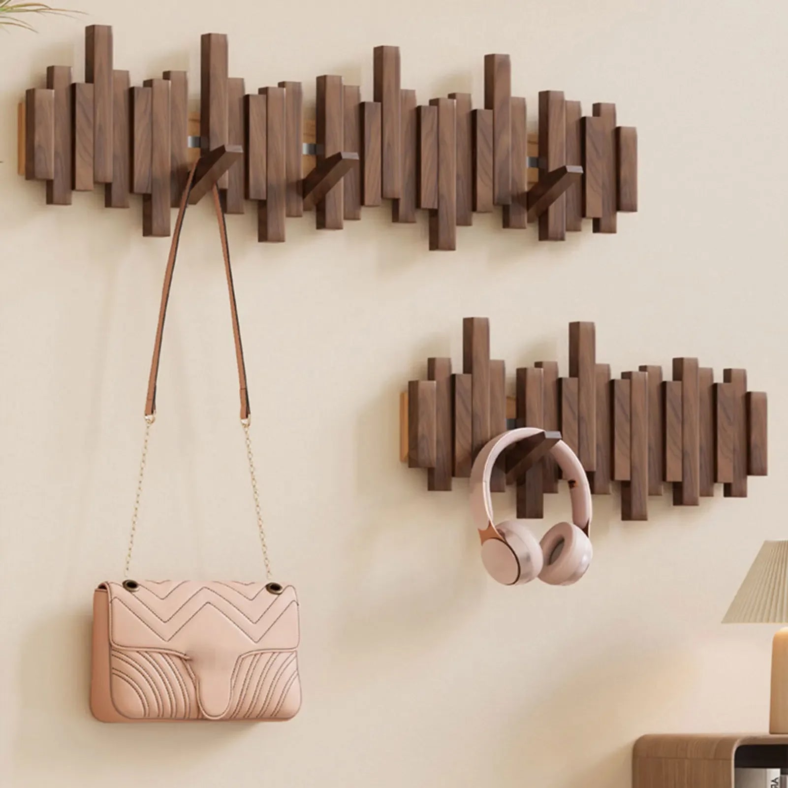 Wall Mounted Wood Coat Rack | Foldable Magnetic Hook Rack | Qonforta