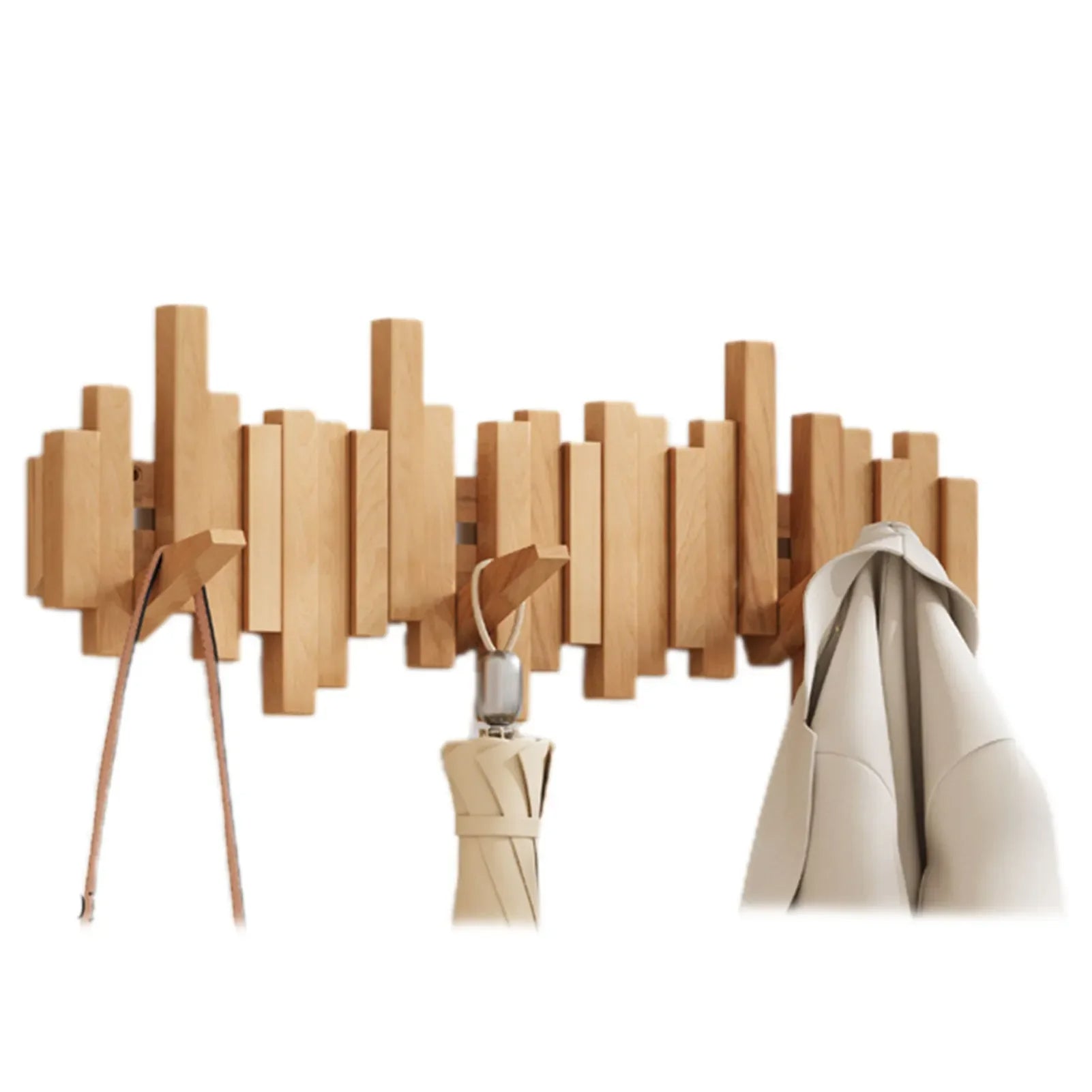 Wall Mounted Wood Coat Rack | Foldable Magnetic Hook Rack | Qonforta