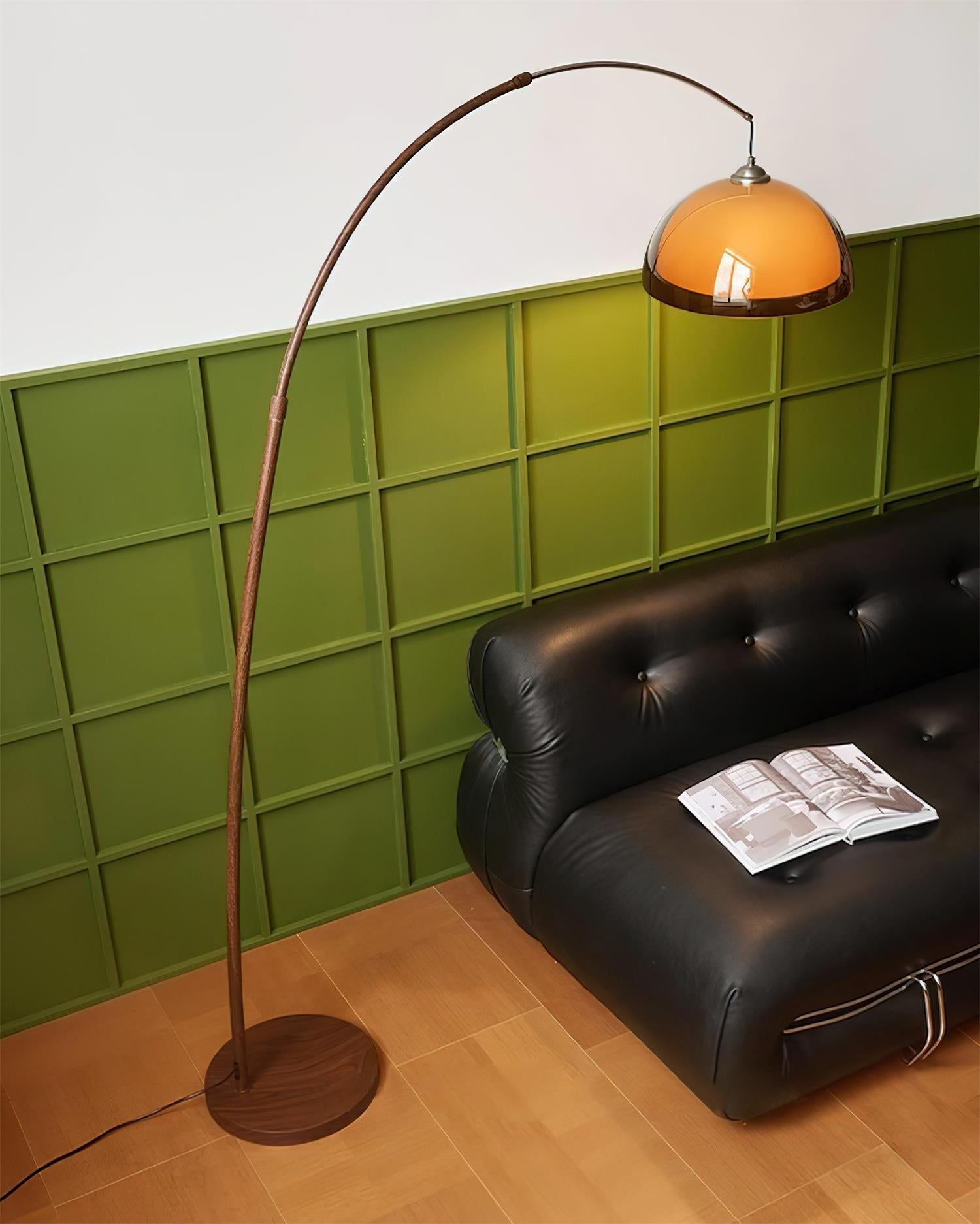 Ventoro Arc Floor Lamp | Mid-Century Walnut Finish | Qonforta