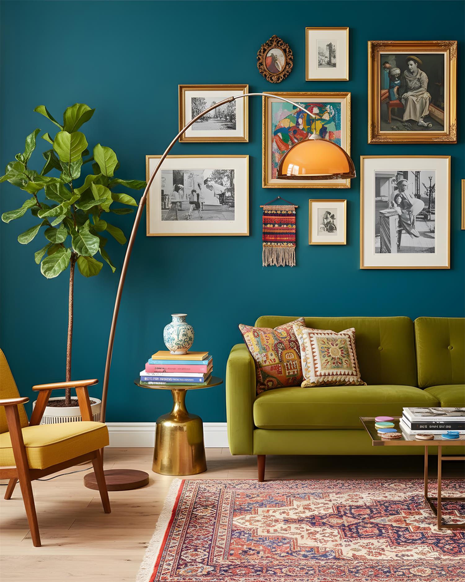 Ventoro Arc Floor Lamp | Mid-Century Walnut Finish | Qonforta