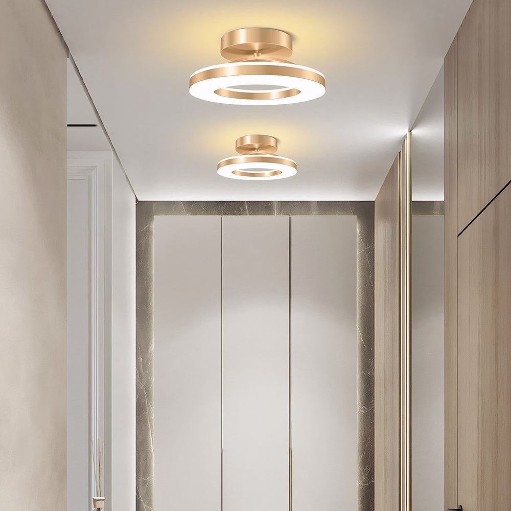 Flush Mount Ceiling Light Gold Iron | Modern LED Fixture, 3 Sizes | Qonforta
