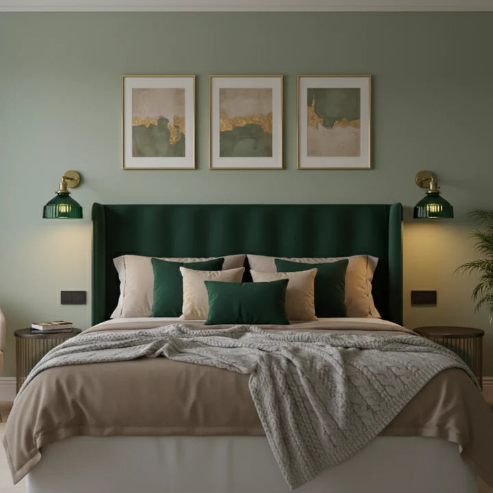 Green Ribbed Glass Wall Sconce | Vintage | LED | Qonforta